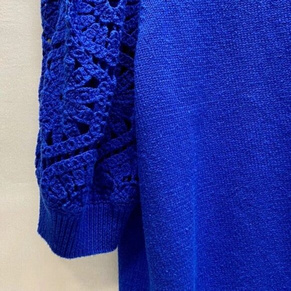 Liz Claiborne Women's 0X Knit Sweater Top Deep Royal Crochete Short Sleeves NWT - Picture 7 of 15